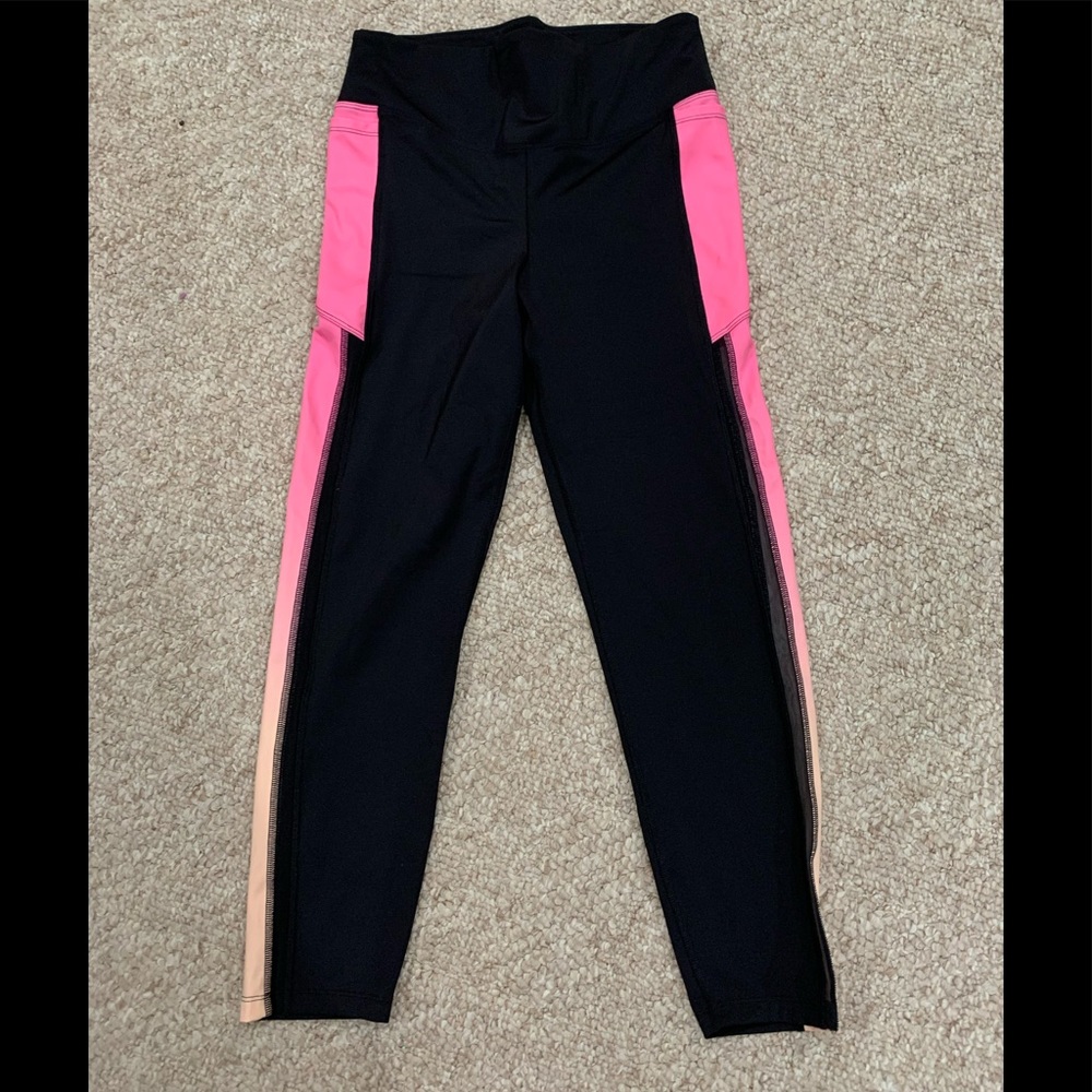 PINK Victoria's Secret Black and Pink Leggings with Sporty Design